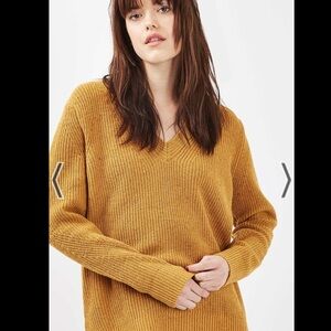 Topshop Yellow Fisherman Ribbed V-Neck Sweater